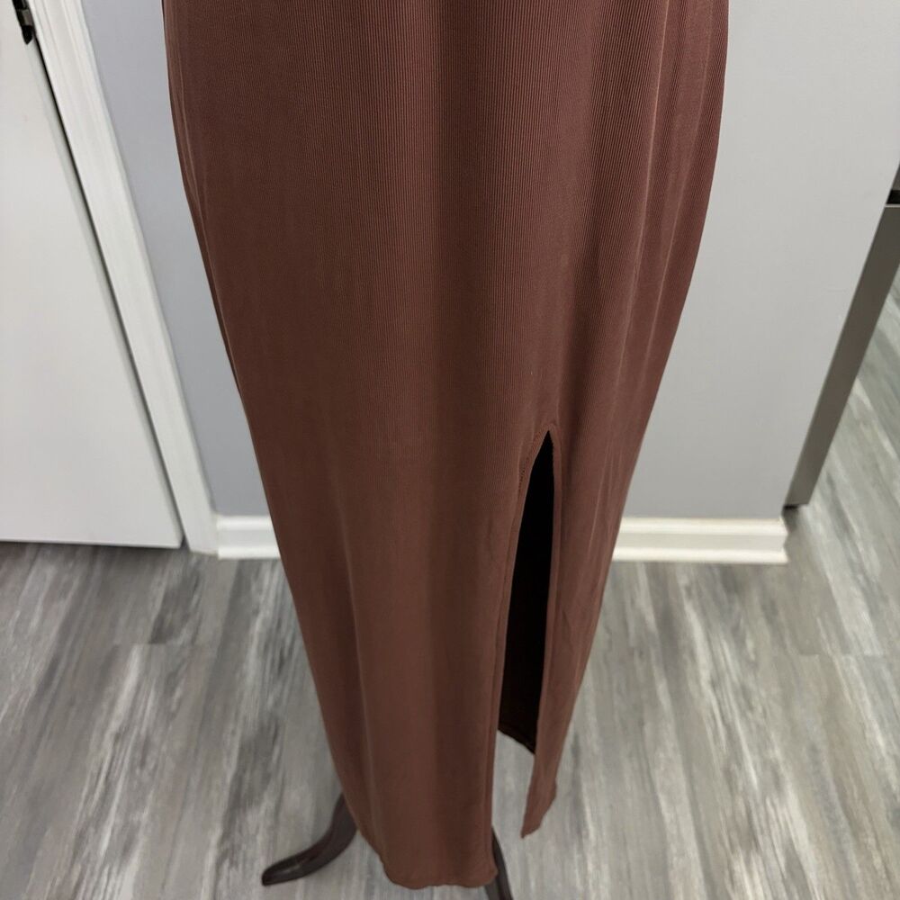 Wild Fable Brown Maxi Dress Womens Small S High Slit Y2K Style Ribbed Knit - Picture 7 of 16